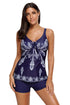 Sexy Navy Printed Tummy Slimmer Tankini Swimsuit